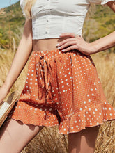 Tie Wide Loose High-waisted Elastic Tightening Ruffled Printed Polka-dot Shorts Sai Feel